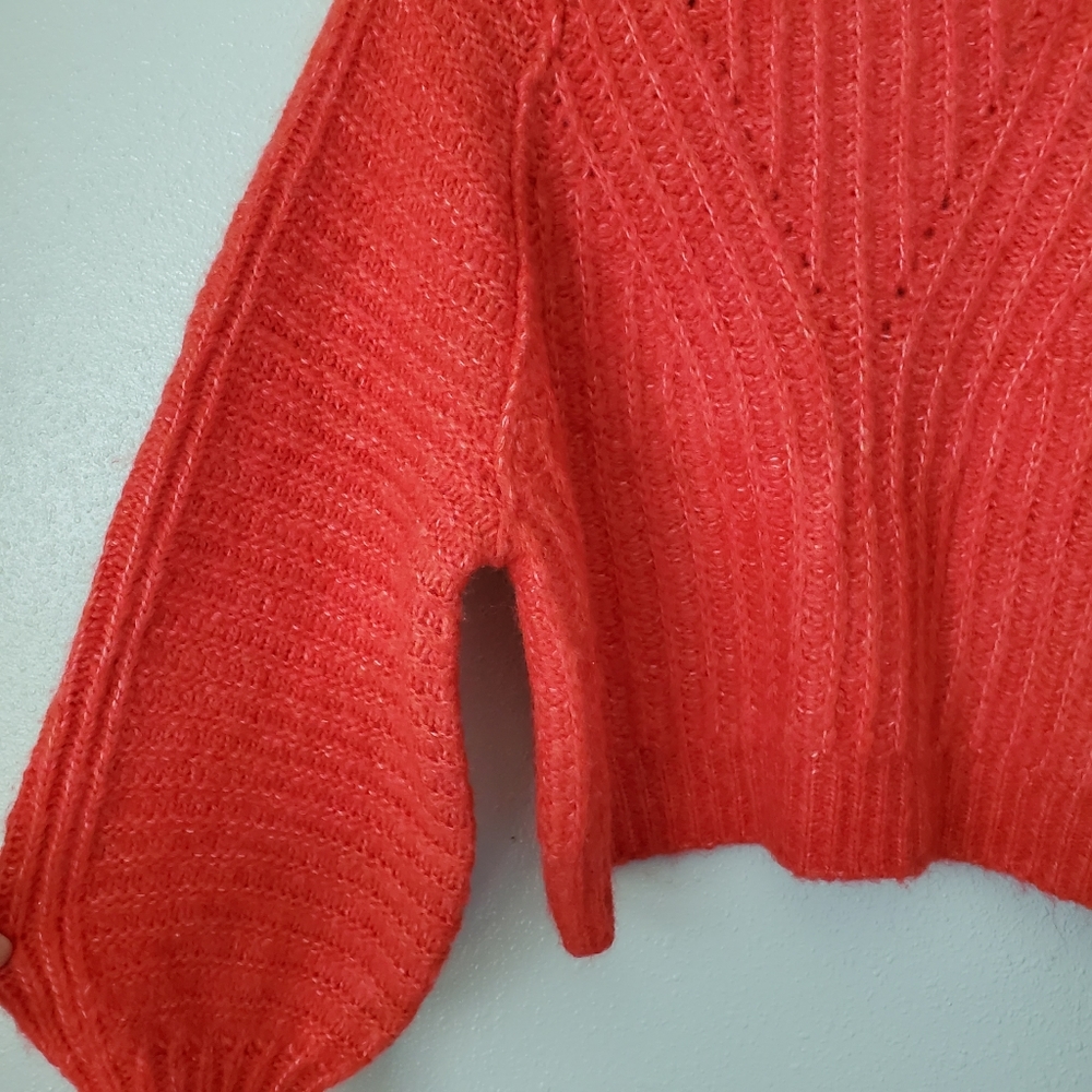 Free People Red Hot Carter Knit Pullover Balloon Sleeve Sweater Top Womens M - Picture 10 of 13